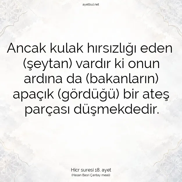 Ayetbul | Kuran Mealleri | Quran | Hicr suresi 18. ayet