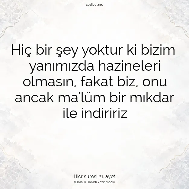 Ayetbul | Kuran Mealleri | Quran | Hicr suresi 21. ayet