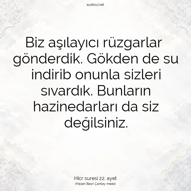 Ayetbul | Kuran Mealleri | Quran | Hicr suresi 22. ayet