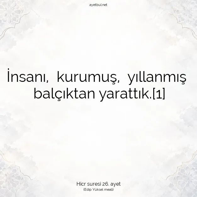 Ayetbul | Kuran Mealleri | Quran | Hicr suresi 26. ayet