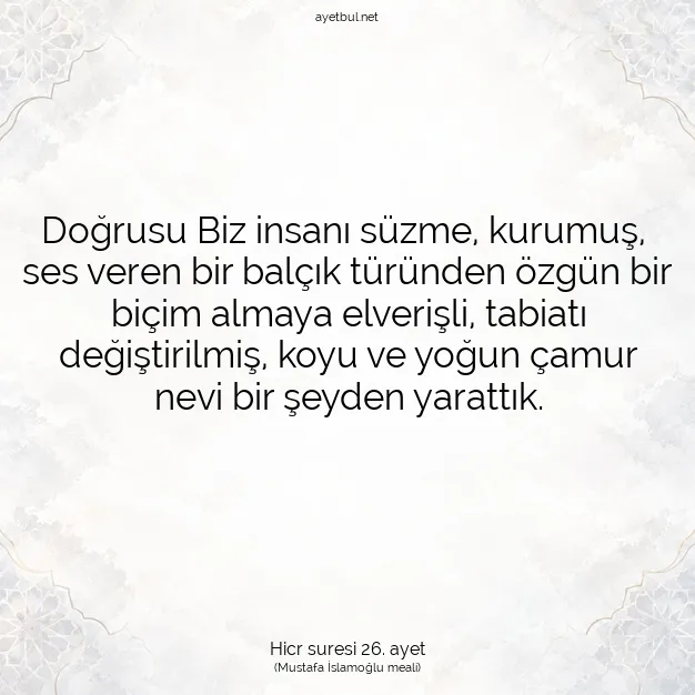 Ayetbul | Kuran Mealleri | Quran | Hicr suresi 26. ayet