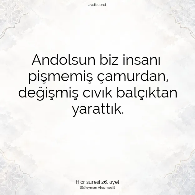 Ayetbul | Kuran Mealleri | Quran | Hicr suresi 26. ayet