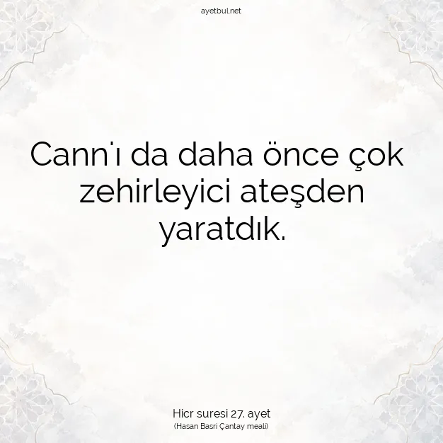 Ayetbul | Kuran Mealleri | Quran | Hicr suresi 27. ayet