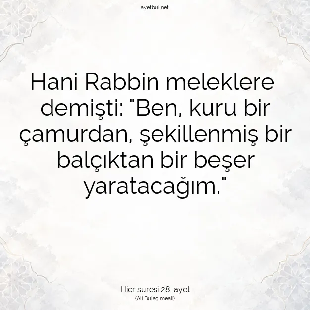 Ayetbul | Kuran Mealleri | Quran | Hicr suresi 28. ayet