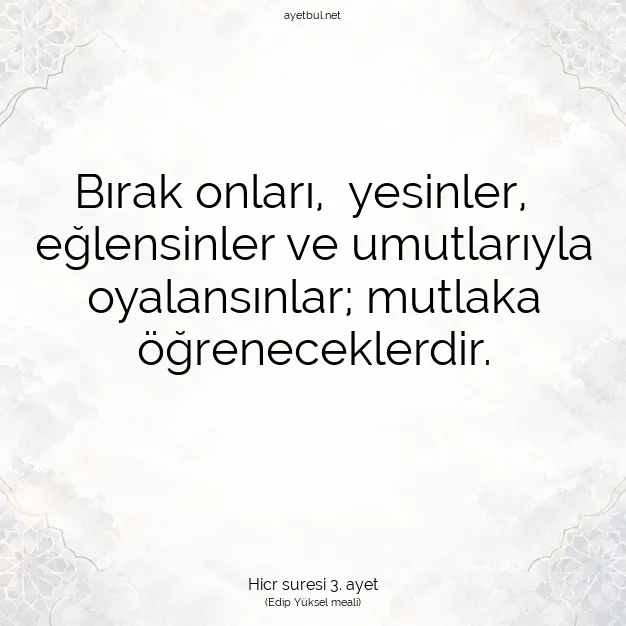 Ayetbul | Kuran Mealleri | Quran | Hicr suresi 3. ayet