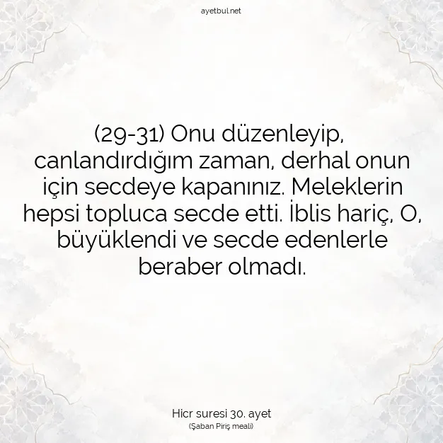 Ayetbul | Kuran Mealleri | Quran | Hicr suresi 30. ayet