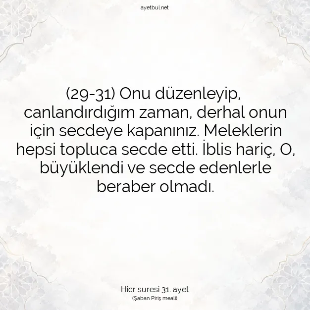 Ayetbul | Kuran Mealleri | Quran | Hicr suresi 31. ayet