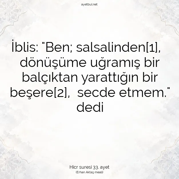 Ayetbul | Kuran Mealleri | Quran | Hicr suresi 33. ayet