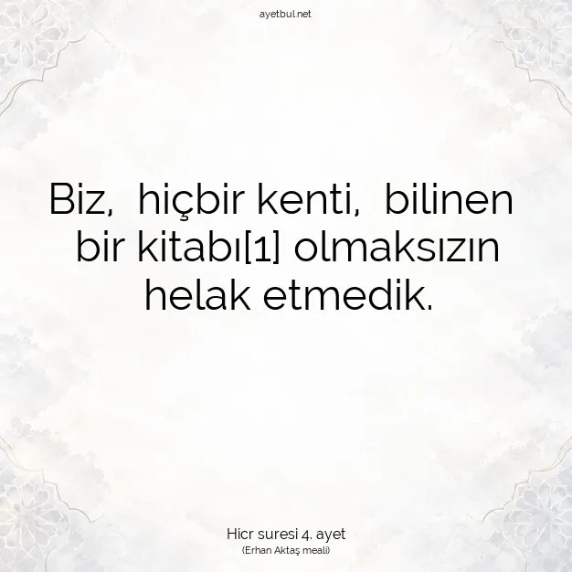 Ayetbul | Kuran Mealleri | Quran | Hicr suresi 4. ayet