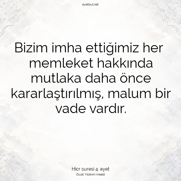 Ayetbul | Kuran Mealleri | Quran | Hicr suresi 4. ayet