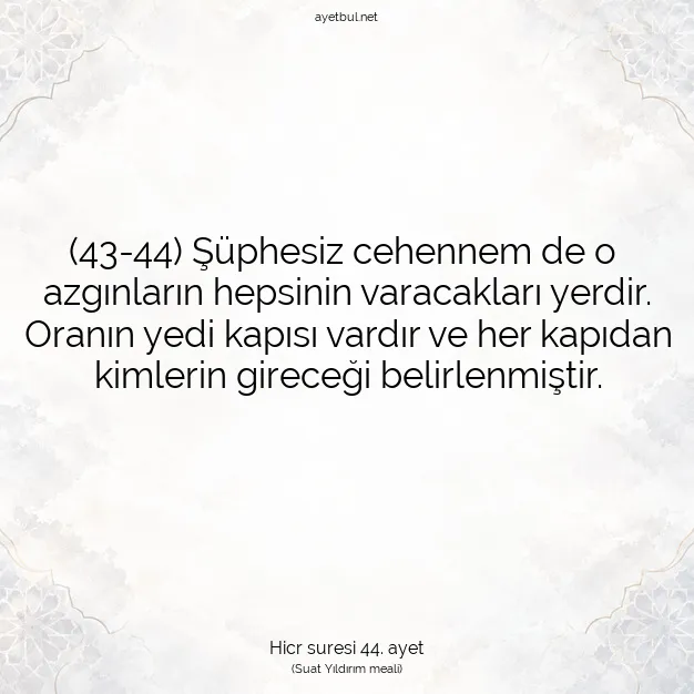 Ayetbul | Kuran Mealleri | Quran | Hicr suresi 44. ayet