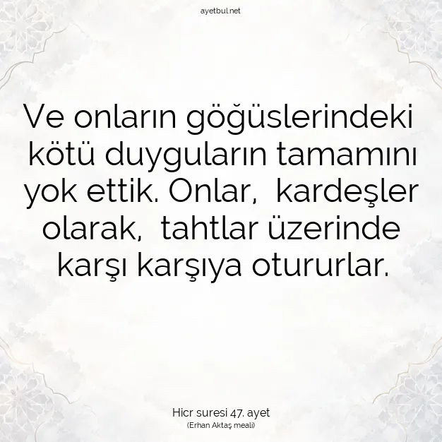 Ayetbul | Kuran Mealleri | Quran | Hicr suresi 47. ayet