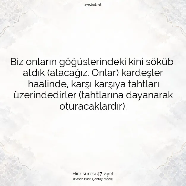 Ayetbul | Kuran Mealleri | Quran | Hicr suresi 47. ayet