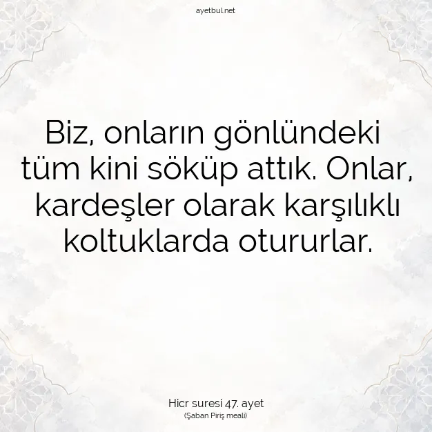 Ayetbul | Kuran Mealleri | Quran | Hicr suresi 47. ayet