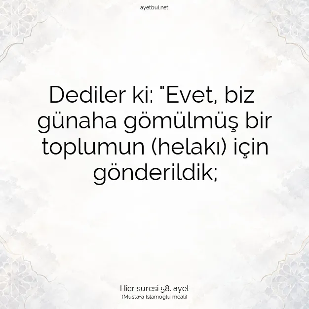 Ayetbul | Kuran Mealleri | Quran | Hicr suresi 58. ayet