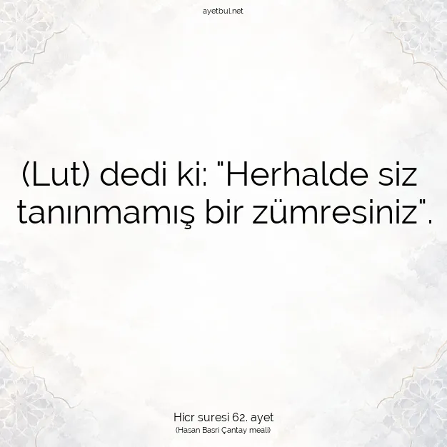Ayetbul | Kuran Mealleri | Quran | Hicr suresi 62. ayet