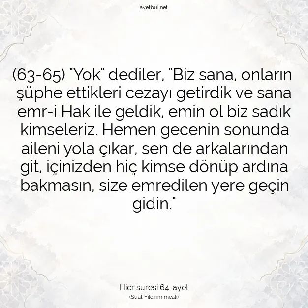 Ayetbul | Kuran Mealleri | Quran | Hicr suresi 64. ayet