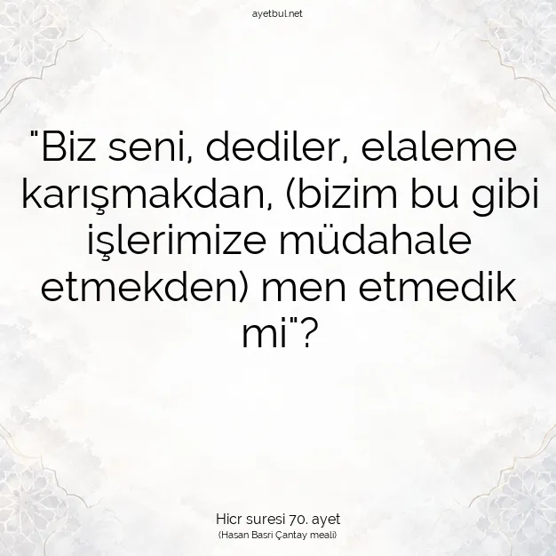 Ayetbul | Kuran Mealleri | Quran | Hicr suresi 70. ayet