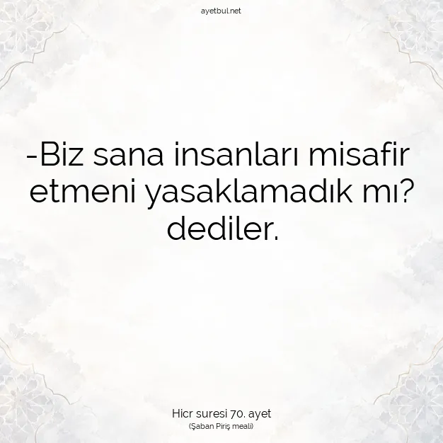 Ayetbul | Kuran Mealleri | Quran | Hicr suresi 70. ayet