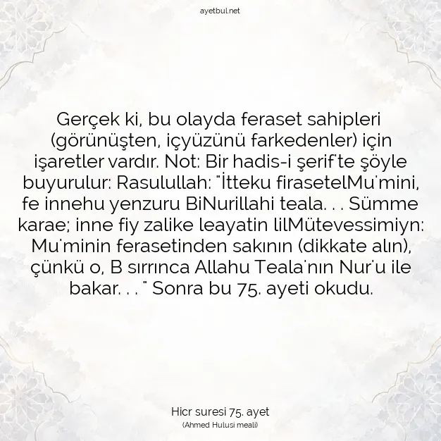 Ayetbul | Kuran Mealleri | Quran | Hicr suresi 75. ayet