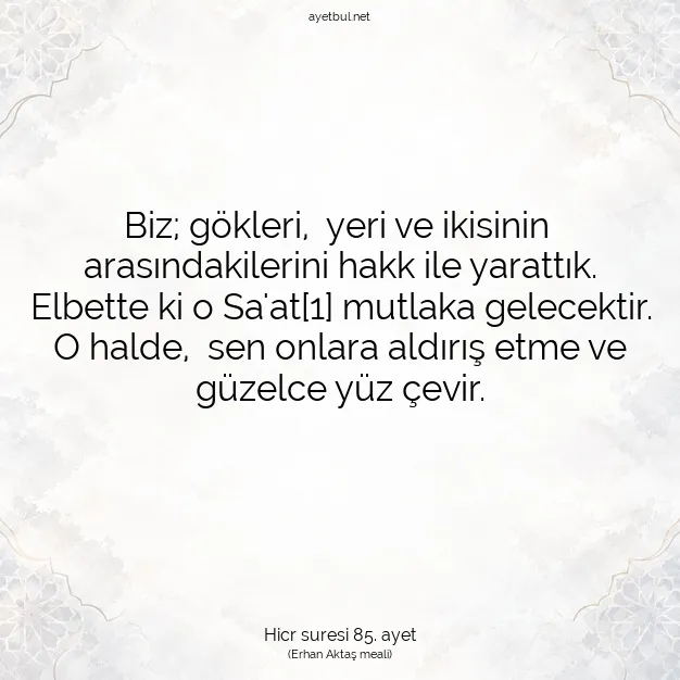 Ayetbul | Kuran Mealleri | Quran | Hicr suresi 85. ayet