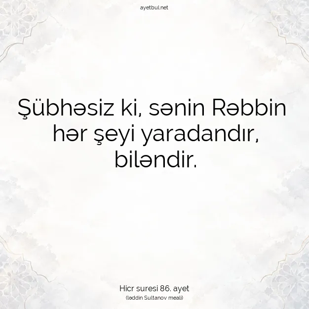 Ayetbul | Kuran Mealleri | Quran | Hicr suresi 86. ayet