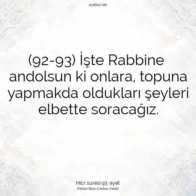 Ayetbul | Kuran Mealleri | Quran | Hicr suresi 93. ayet