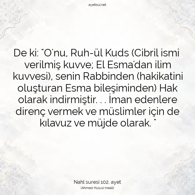 Ayetbul | Kuran Mealleri | Quran | Nahl suresi 102. ayet