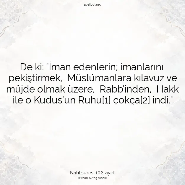 Ayetbul | Kuran Mealleri | Quran | Nahl suresi 102. ayet