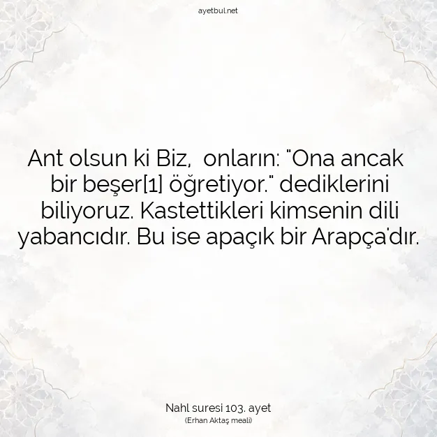 Ayetbul | Kuran Mealleri | Quran | Nahl suresi 103. ayet