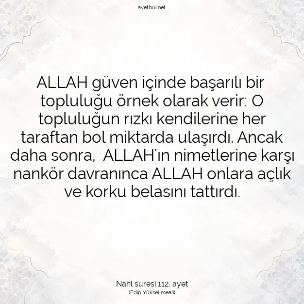 Ayetbul | Kuran Mealleri | Quran | Nahl suresi 112. ayet