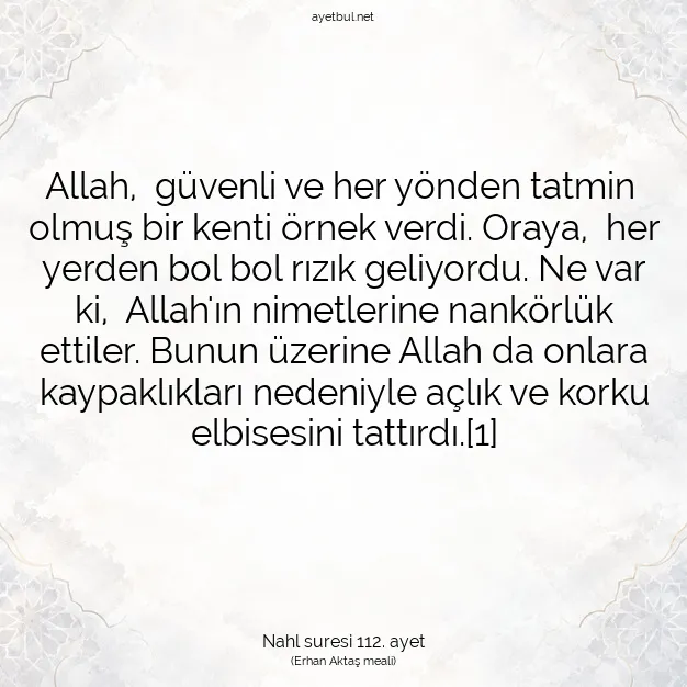 Ayetbul | Kuran Mealleri | Quran | Nahl suresi 112. ayet
