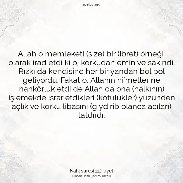 Ayetbul | Kuran Mealleri | Quran | Nahl suresi 112. ayet