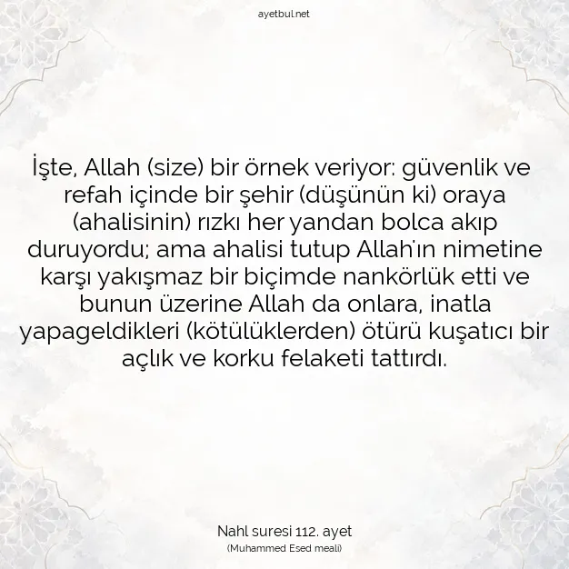 Ayetbul | Kuran Mealleri | Quran | Nahl suresi 112. ayet