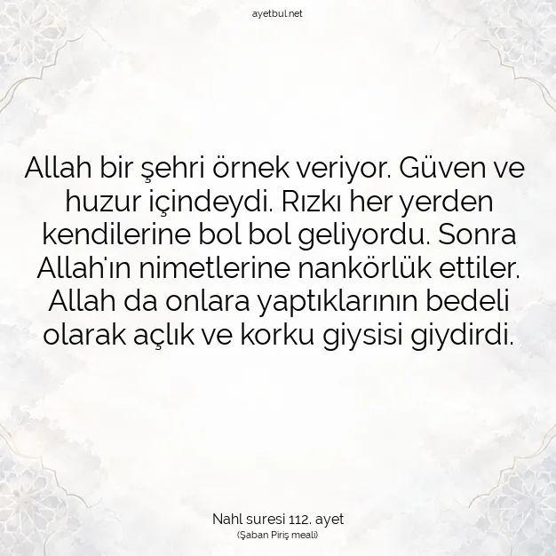 Ayetbul | Kuran Mealleri | Quran | Nahl suresi 112. ayet