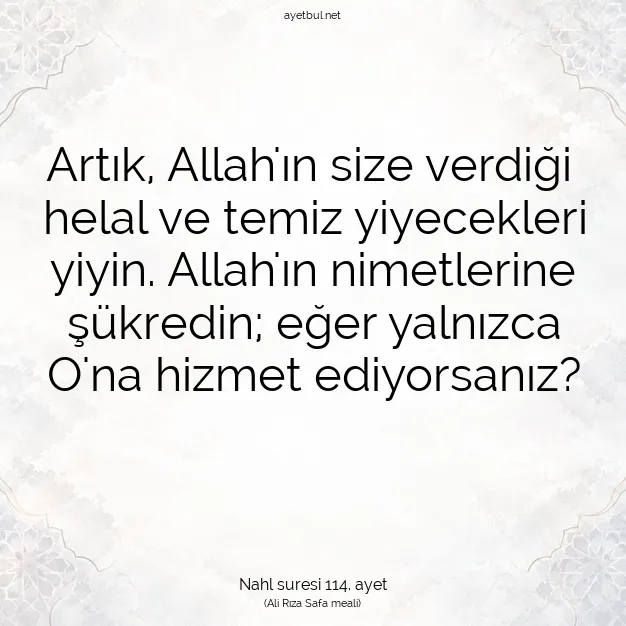 Ayetbul | Kuran Mealleri | Quran | Nahl suresi 114. ayet