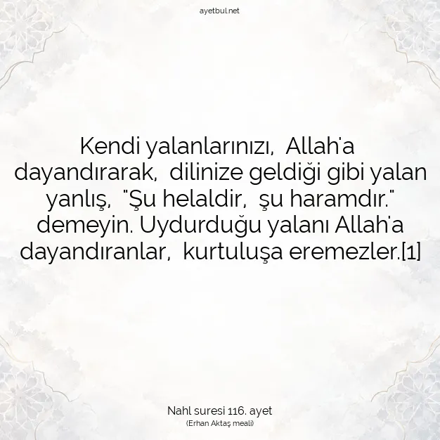 Ayetbul | Kuran Mealleri | Quran | Nahl suresi 116. ayet