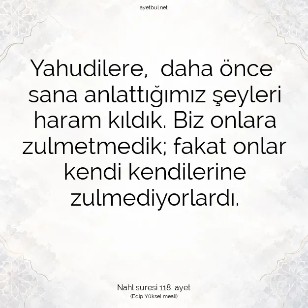Ayetbul | Kuran Mealleri | Quran | Nahl suresi 118. ayet