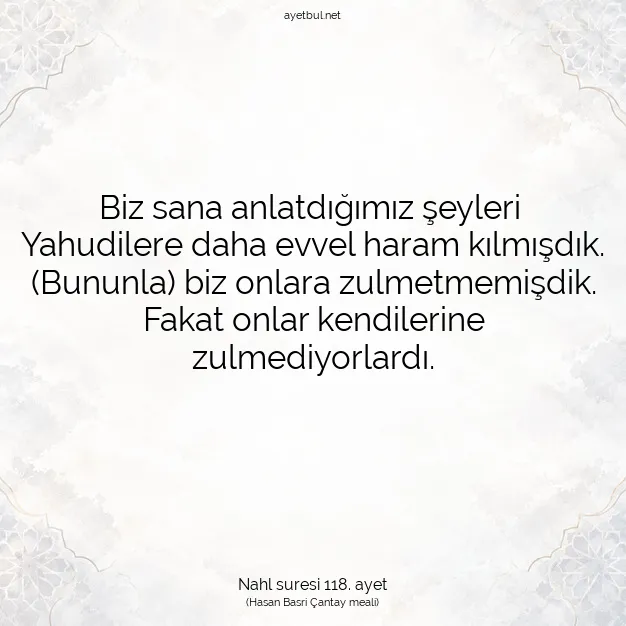 Ayetbul | Kuran Mealleri | Quran | Nahl suresi 118. ayet