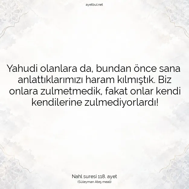 Ayetbul | Kuran Mealleri | Quran | Nahl suresi 118. ayet