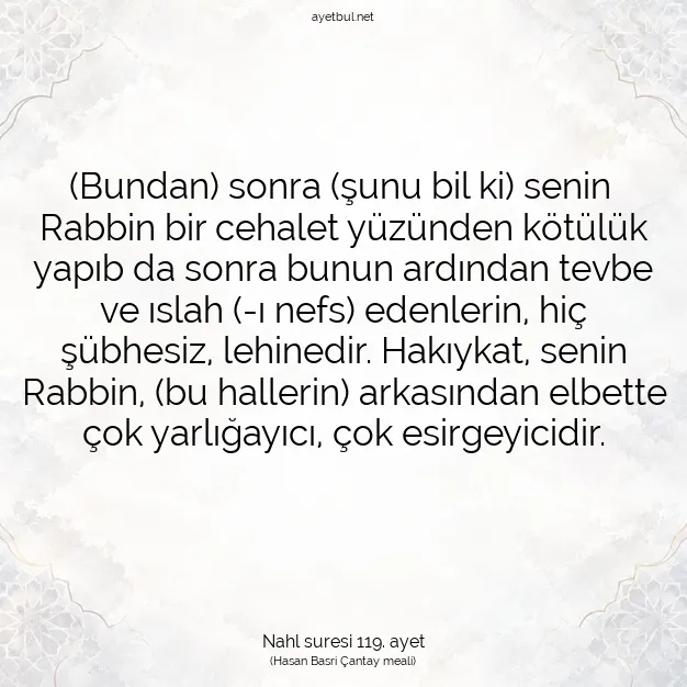 Ayetbul | Kuran Mealleri | Quran | Nahl suresi 119. ayet