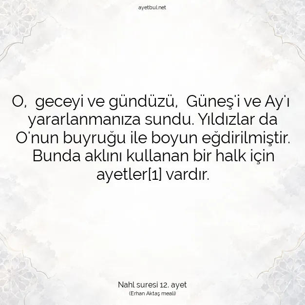 Ayetbul | Kuran Mealleri | Quran | Nahl suresi 12. ayet
