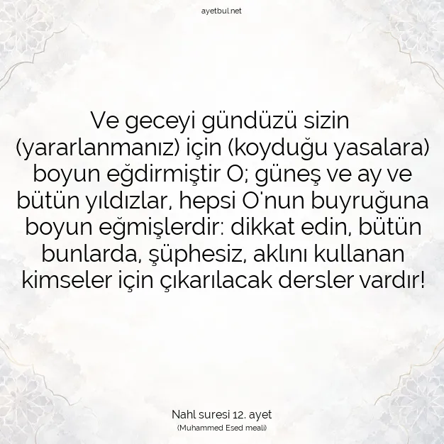 Ayetbul | Kuran Mealleri | Quran | Nahl suresi 12. ayet