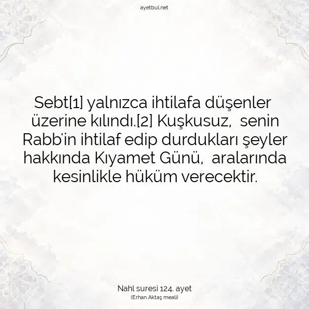 Ayetbul | Kuran Mealleri | Quran | Nahl suresi 124. ayet