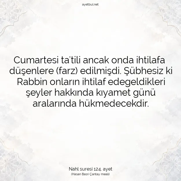 Ayetbul | Kuran Mealleri | Quran | Nahl suresi 124. ayet