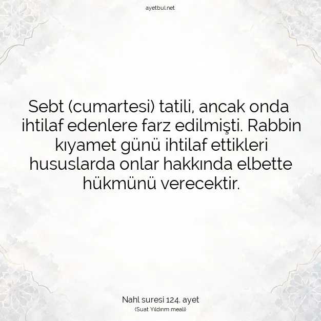 Ayetbul | Kuran Mealleri | Quran | Nahl suresi 124. ayet