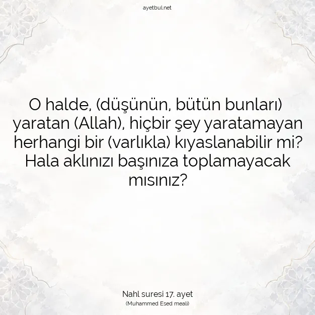 Ayetbul | Kuran Mealleri | Quran | Nahl suresi 17. ayet