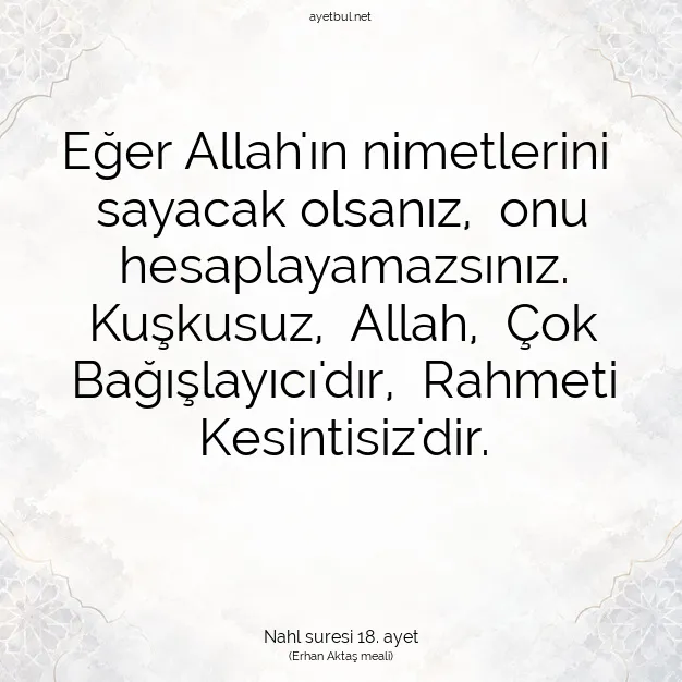 Ayetbul | Kuran Mealleri | Quran | Nahl suresi 18. ayet