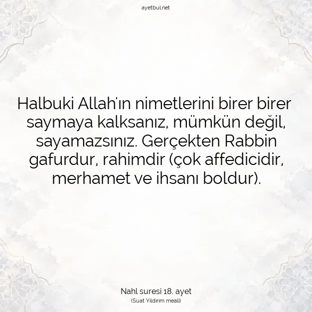 Ayetbul | Kuran Mealleri | Quran | Nahl suresi 18. ayet