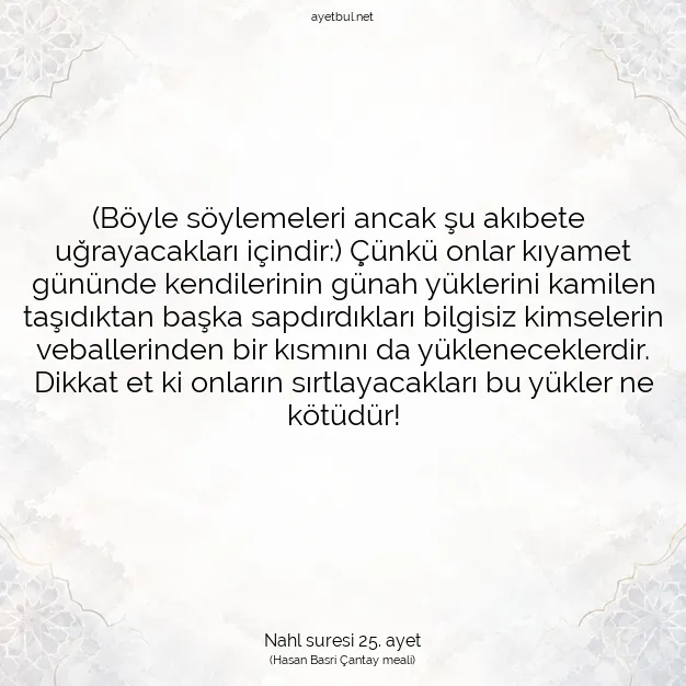 Ayetbul | Kuran Mealleri | Quran | Nahl suresi 25. ayet